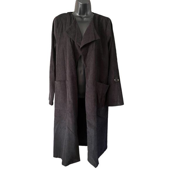 SHEIN Womens Jacket Cardigan Size 6 Long Open Front Black Overcoat - Picture 1 of 8